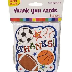 Sports Thank You Cards Envelopes Football Soccer Basketball Baseball 8 Pack